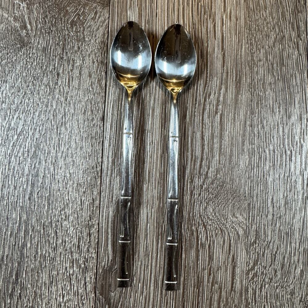 Continental Silver CSS9 Flat Bamboo Handle Glossy Flatware Japan Iced Tea Spoons